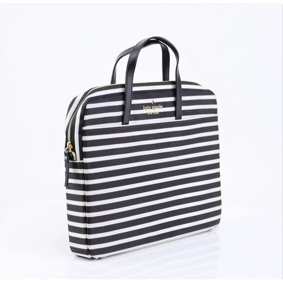 NEW Kate Spade Stripe Computer Laptop Commuter Bag Black White - Picture 6 of 13